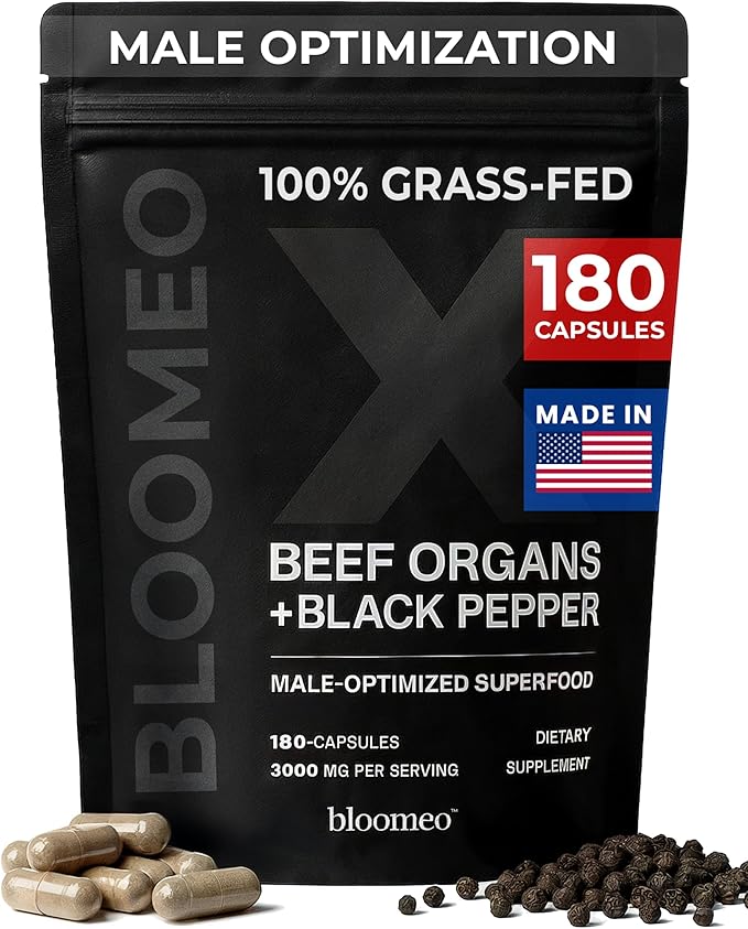 Beef Organ Supplement for Men | 100% Grass Fed Beef Liver Capsules with Bull Testicle Prostate Bone Marrow &amp More X: Ancestral Superfoods for Vital Energy Immunity &amp Men’s Health 180 ct