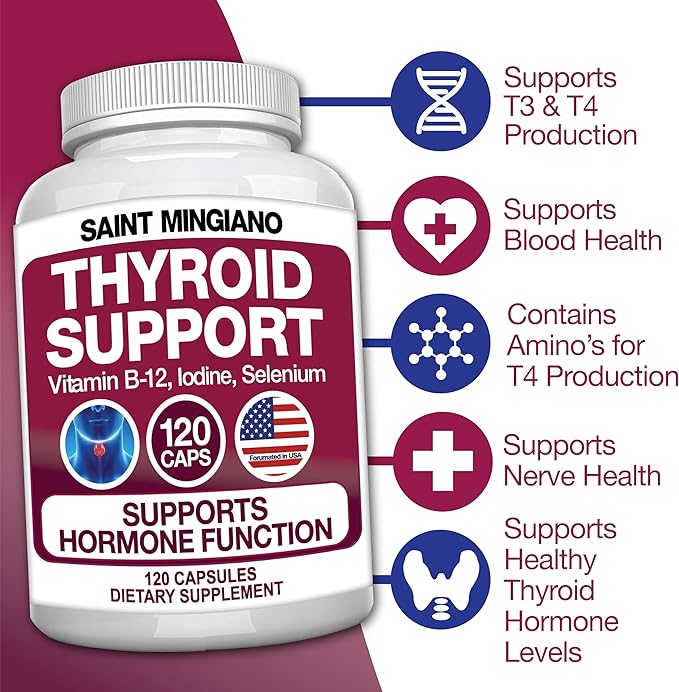Thyroid Support Supplement with Iodine |120 Capsules to Help Body Mass &amp Improve Energy Cardiovascular Energy &amp Focus Formula | 14 Natural Vitamins