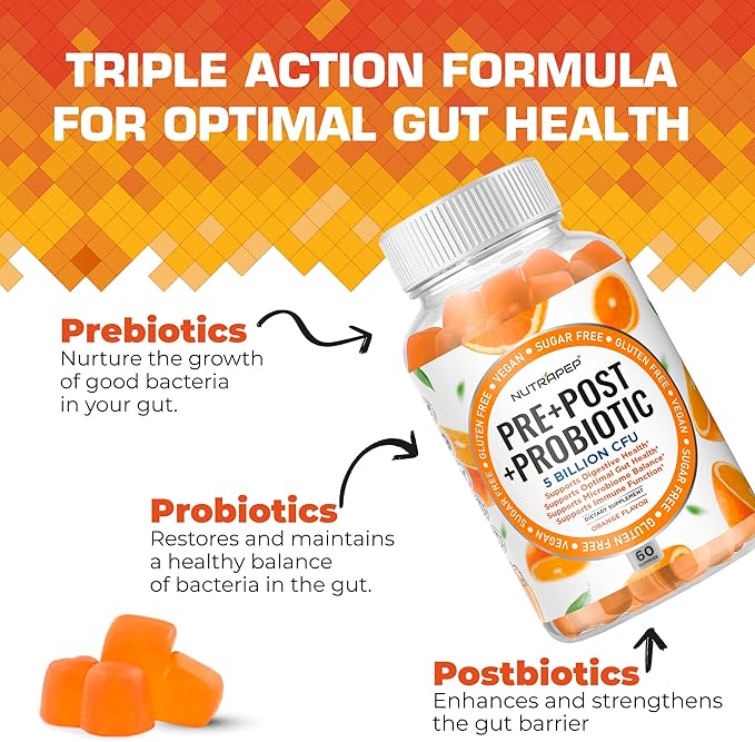 Prebiotic Probiotic &amp Postbiotic Gummies for Women Men &amp Kids Children - High Potency 5 Billion CFU - Sugar-Free &amp Gluten Free