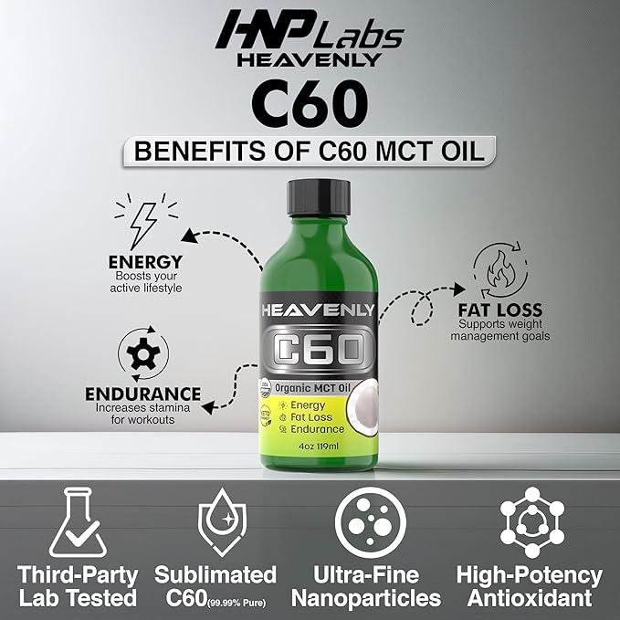 HNP Labs C60 MCT Organic Coconut Oil Cold Pressed - Enhance Natural Healing Amplify Energy &amp Mental Clarity - MCT Oil Organic Perfect for Enhanced Physical Performance Skin Vitality &amp Hair G