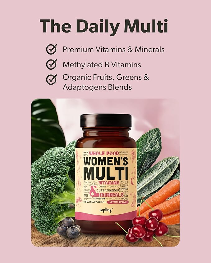 Multivitamin for Women - Daily Women’s Multivitamin - Methylated B Complex with Whole Food Ingredients Vitamin B12 Folate A C D3 E K2 Organic Fruits &amp Vegetables - Vegan Non-GMO - 60 Caps