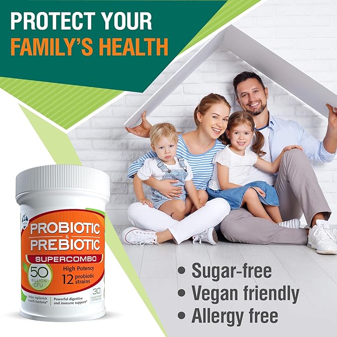 50 Billion CFU Prebiotic and Probiotic Supplement for Women and Men 12 Strains for Daily Immune Support and Digestive Health 30 Veggie Capsules Non Refrigerated High Potency Probiotics
