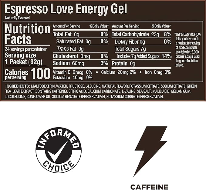 GU Energy Original Sports Nutrition Energy Gel Espresso Love Espresso Love 24 Count 26.4 Ounce
