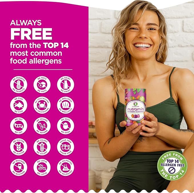NUTRAMIN Daily Vegan Keto Multivitamin Gummies Non-GMO Natural Vitamin C D + Zinc for Immunity Plant-Based Sugar-Free Nut-Free Gluten-Free Biotin Vitamin A B B6 B12 &amp More 45 Days (90 Co