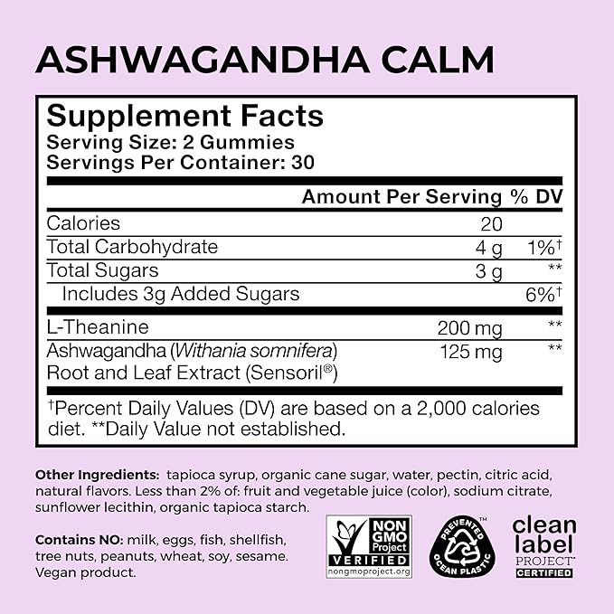 HUM Calm Ashwagandha Gummies for Women and Men L-Theanine Ashwagandha Supplements for Daily Relaxation &amp Clarity Support Vegan Fast Acting Gummy Formula Mixed Berry Flavor 60 Gummies