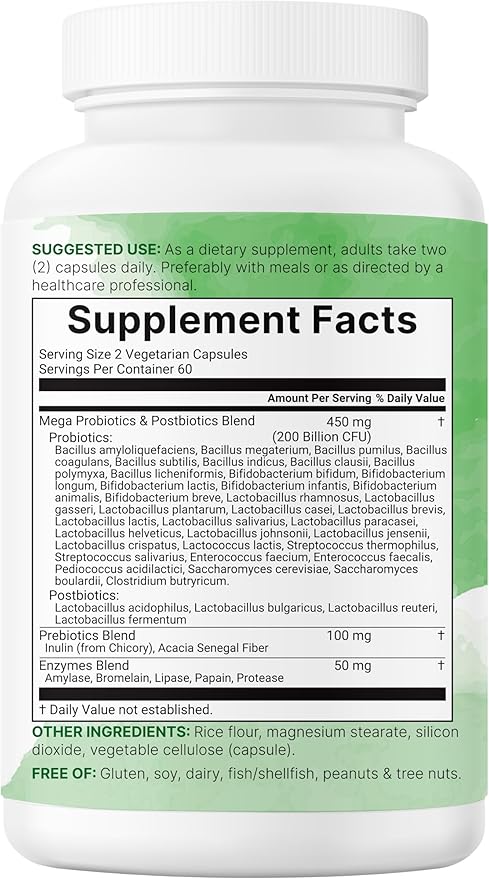 Micro Ingredients Probiotics 200 Billion CFU 120 Veggie Capsules | Mega Probiotics for Men &amp Women | 40 Strains with Prebiotics Postbiotics &amp Digestive Enzymes | Gut Immune &amp Digestive