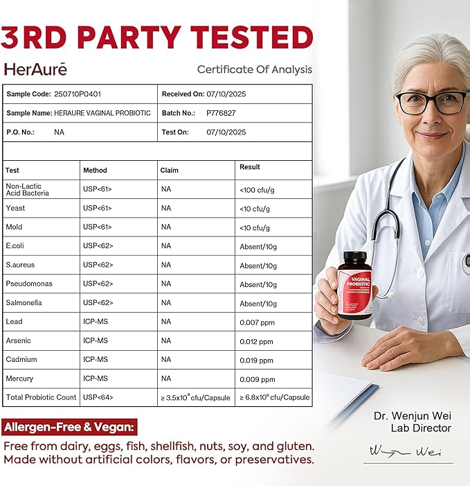 HerAure Vaginal Probiotics for Women - pH Balance Healthy Vaginal Odor Vaginal Flora Yeast Balance Women Probiotics and Prebiotics Immune Support - Prebiotics &amp Lactobacillus Probiotic60CT