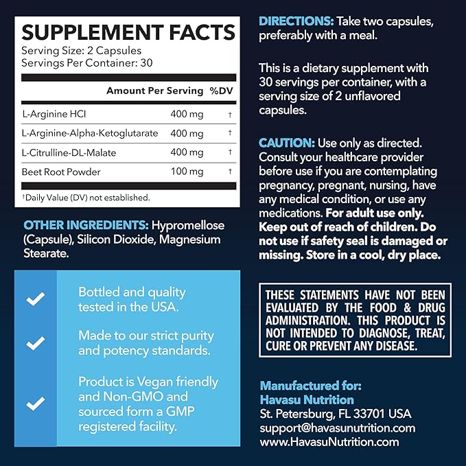 HAVASU NUTRITION High Strength Ashwagandha Supplement Capsules (45 Servings) &amp L Arginine L Citrulline Supplement (30 Servings)