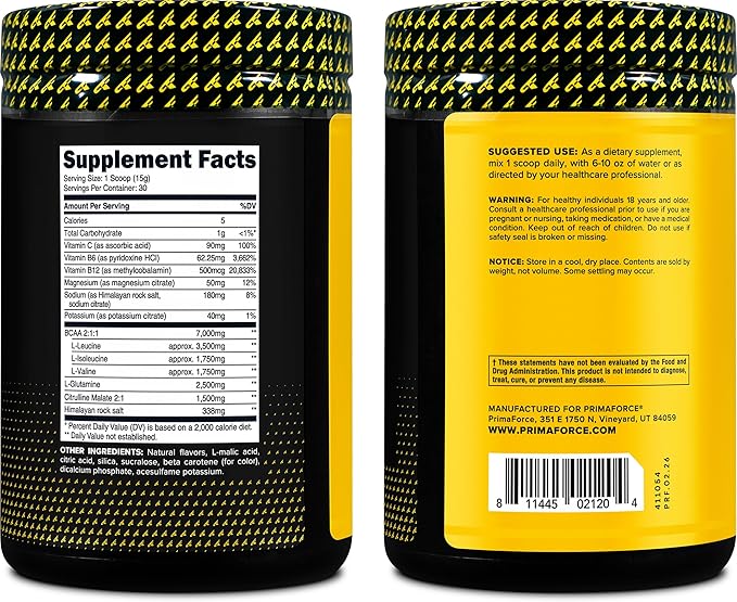 Primaforce BCAA Powder (Pineapple Mango) 30 Servings Per Container - 2:1:1 BCAAs Post-Workout Recovery Drink with Amino Acids and Real Salt for Men &amp Women