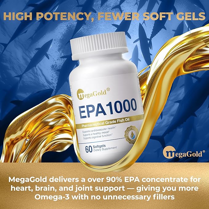 Fish Oil Omega 3 Supplements EPA 1000mg - Omega-3 Fatty Acids 1000mg Burpless Fish Oil for Men &amp Women Pure Concentrated Supplement - 60 Mini Softgels