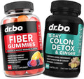 DR. BO Fiber Gummies Colon Cleanse &amp Ginger - Tasty Gummy Prebiotic Fiber Supplement - Bowel Movement Support for Gut &amp Stomach Cleansing