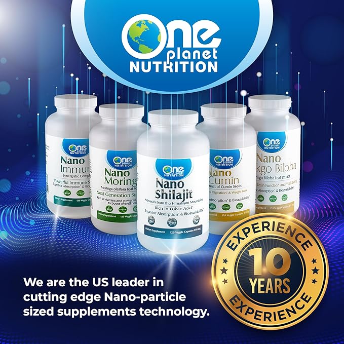 One Planet Nutrition Nano Shilajit 250 mg Veggie Capsules (120 Servings) 40-60% Fulvic Acid Nano for Enhanced Absorption Rich in Minerals Non-GMO Vegan Gluten Free