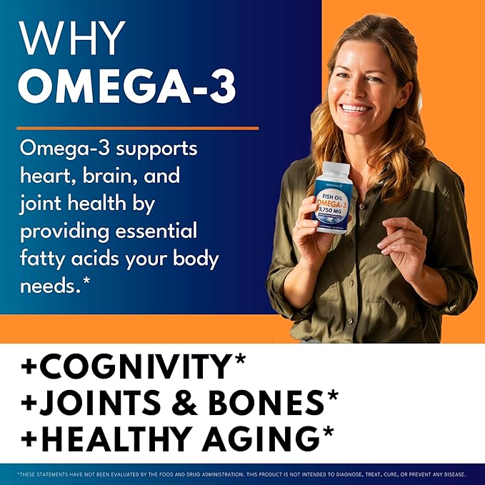 Triple Strength Omega 3 Fish Oil 3750 mg - EPA &amp DHA - Over 3000mg Omega-3 Fatty Acids - 1350mg EPA + 900mg DHA - Best Essential Fatty Acids Burpless Fish Oil - 270 Count