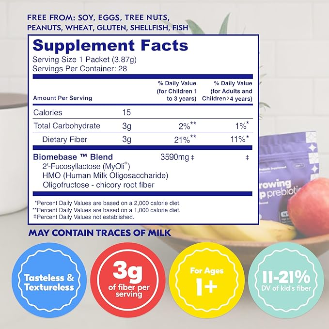 Begin Health Growing Up Prebiotics for Kids 84-Packs | Prebiotic Soluble Powder Stool Softeners and Digestive Gut Health Supplement | Ideal to Mix with Kids Daily Beverages and Soft Foods - Unflavored