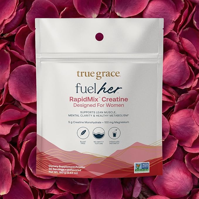 True Grace FuelHer RapidMix Creatine Monohydrate - Unflavored - for Women - Supports Lean Muscle Mental Clarity &amp Metabolism - 100 mg Magnesium - Bloat Free - Mixes Instantly - Non-GMO - 30 Servi