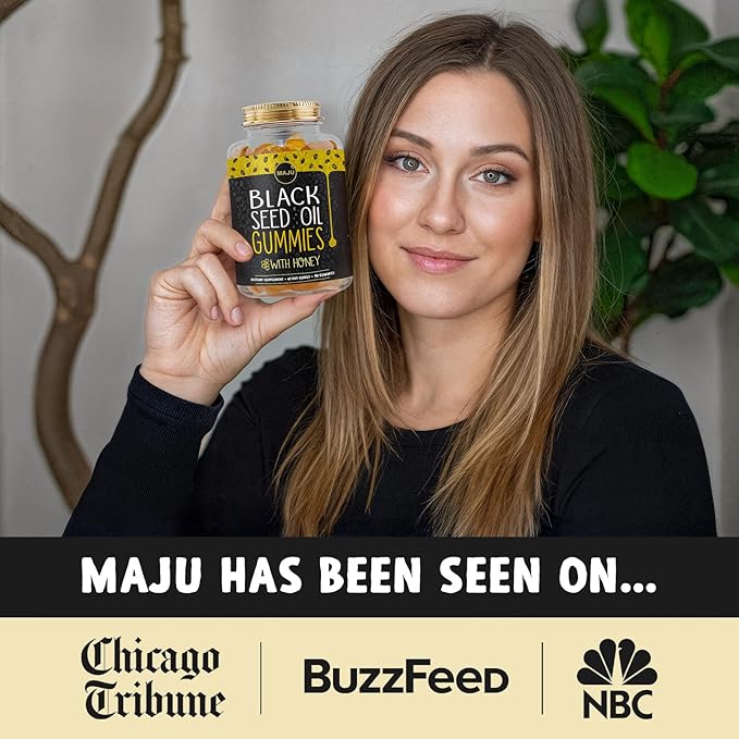 MAJU's Black Seed Oil Gummies with Honey 90ct 500mg BSO Gummy Black Cumin Seed Nigella Sativa Oil Cold-Pressed Potent Formula 90ct (2-Pack)