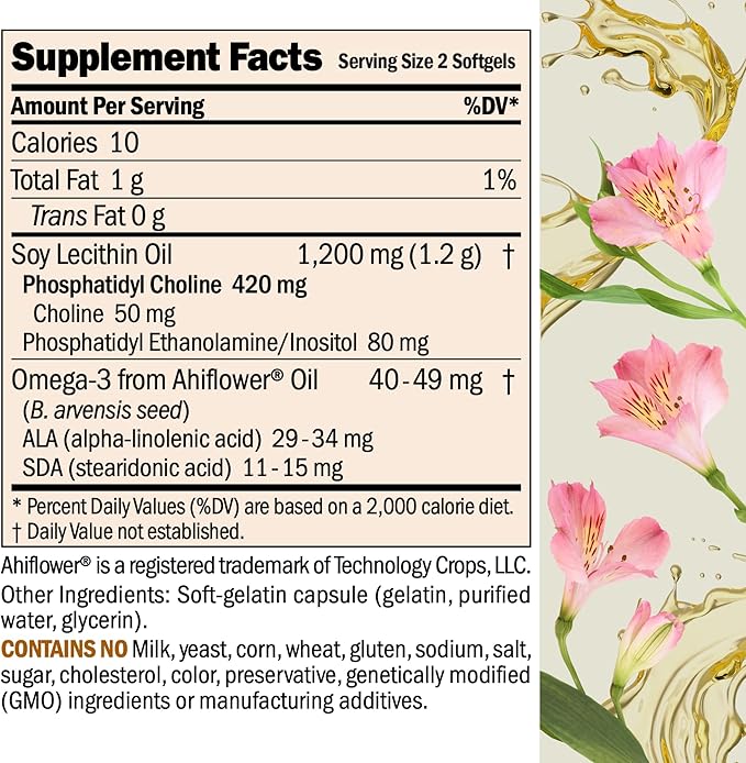 ANDREW LESSMAN PC Liver and Brain Benefits 180 Softgels - Phosphatidyl Choline Most Important Building Block for Healthy Liver and Brain Structure Function. No Additives. Easy to Swallow Softgels