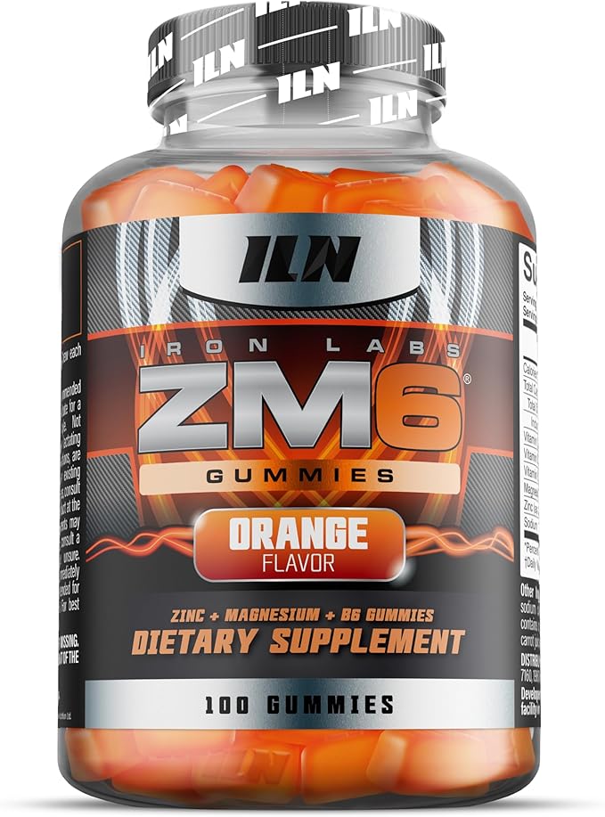 Iron Labs ZM6 Gummies for Men &amp Women – Zinc Magnesium Gummies (100 Count Orange Flavour Vegan) – Magnesium Citrate and Zinc Citrate Supplements with Vitamin B6 and D3