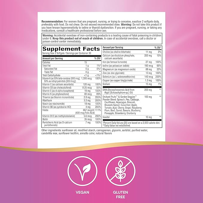 Nature's Way Alive! Complete Premium Prenatal Multivitamins for Women Healthy Eye and Brain Development* 60 Vegan Softgels