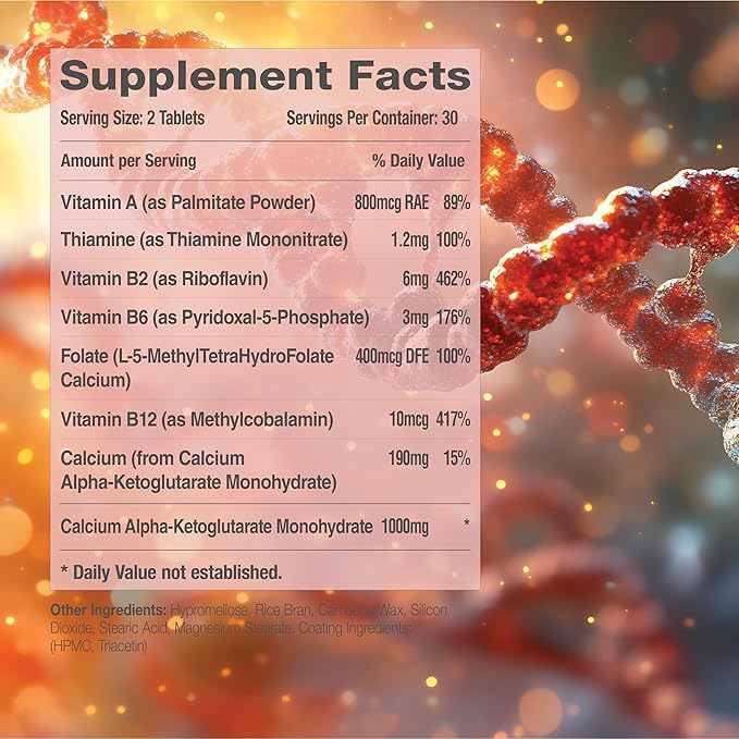 Rejuvant AKG Longevity Supplement 1000MG Ultra 98% Pure (Calcium Alpha-Ketoglutarate) New Formula Coated Tablets Patented Vitamin Rich Controlled Release Formula (60 Count (Pack of 1))