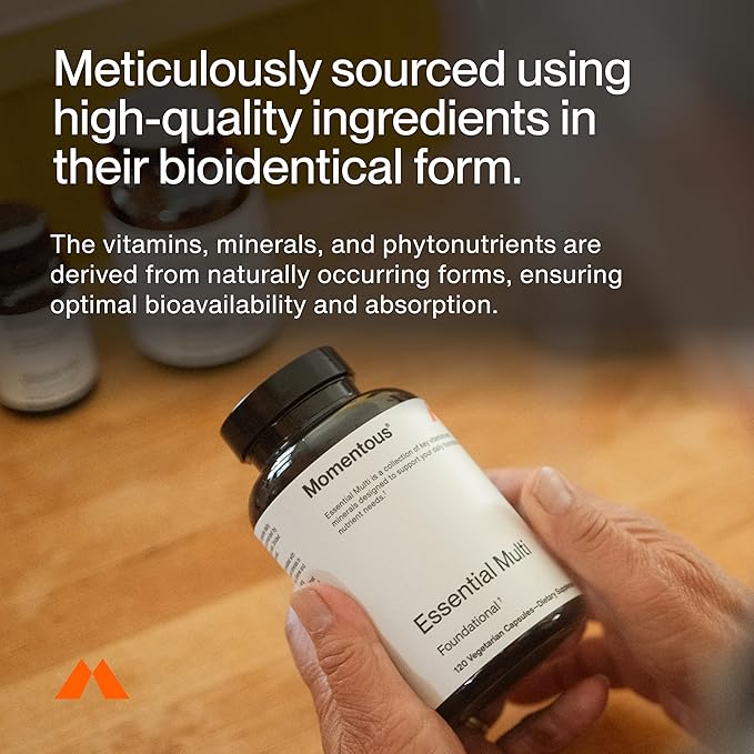 Momentous Essential Multivitamin for Women &amp Men - Complete Vitamin &amp Mineral Complex for Athletes &amp Wellness Enthusiasts - GMO &amp Gluten Free - NSF Certified for Sport - 30 Servings