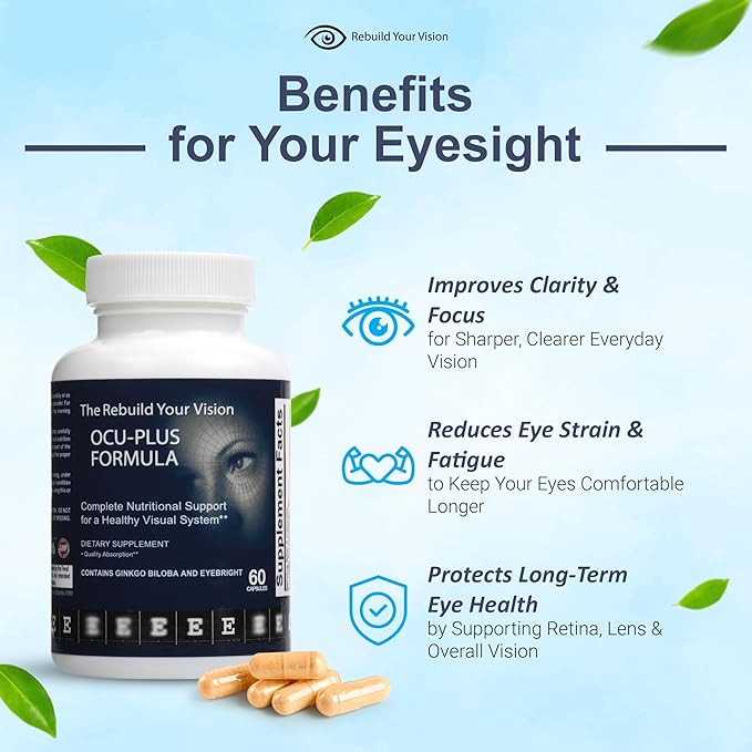 Ocu-Plus Formula – Eye Health Supplement with Lutein &amp Zeaxanthin – Supports Visual Clarity Night Vision &amp Macular Health – with Bilberry Ginkgo Biloba &amp NAC – 60 Capsules