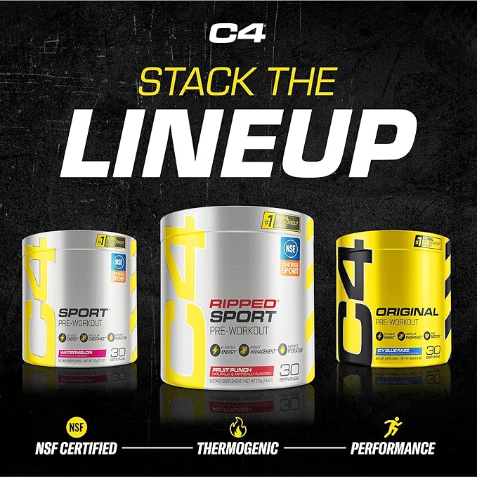 C4 Ripped Sport Pre Workout Powder Fruit Punch - NSF Certified for Sport + Zero Sugar Preworkout Energy Supplement for Men &amp Women - 135mg Caffeine + Weight Loss - 30 Servings
