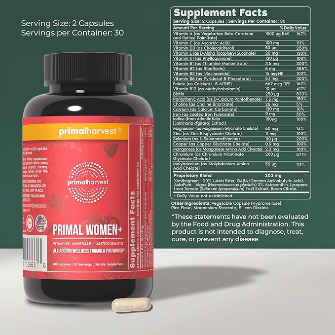 Primal Creatine Powder + Primal Women+ Multivitamin Bundle | 2-Pack | Support Strength Recovery Energy &amp Women’s Wellness | 30 Servings Each