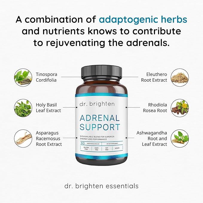 Dr. Brighten Adrenal Support - Dietary Supplement with Ashwagandha to Support Healthy Energy Levels and Stress Response (60 Count)