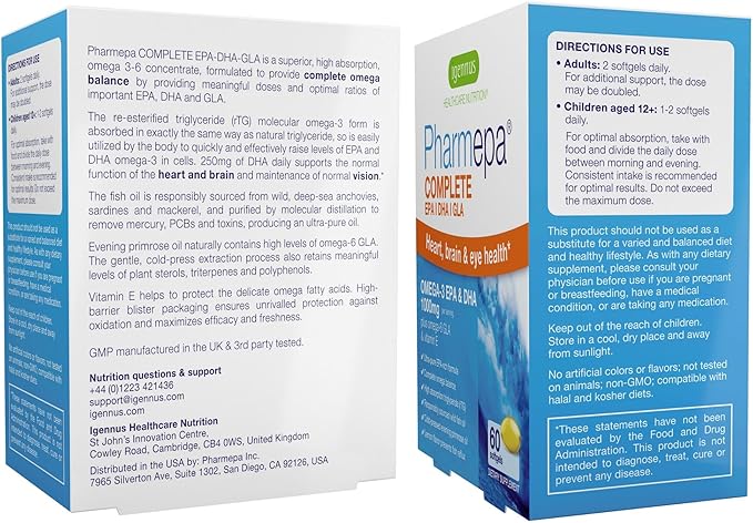 Igennus Pharmepa rtg Omega 3 EPA DHA Fatty Acids 1000mg IFOS Certified High Potency Wild Fish Oil with GLA Evening Primrose Oil Lemon Flavor 360 Softgels