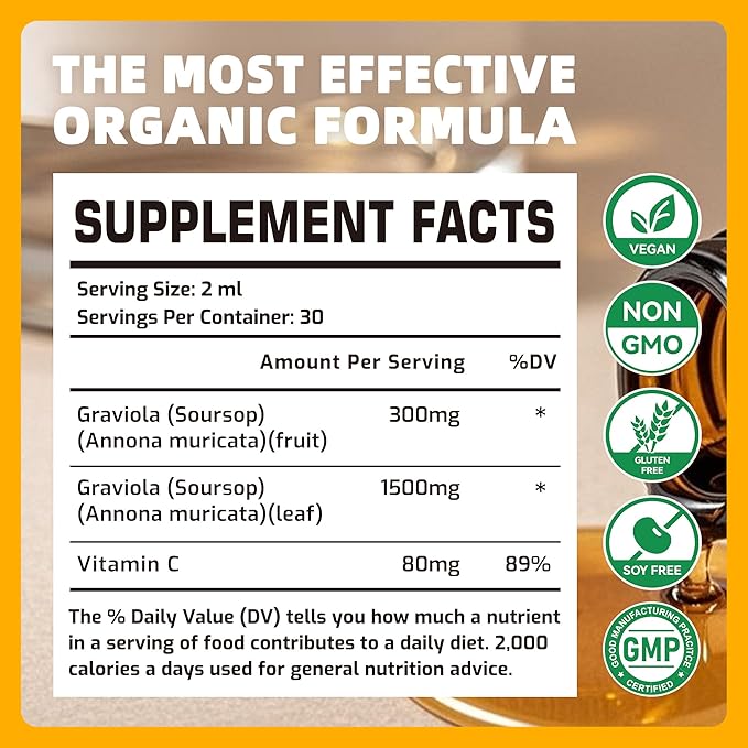 Soursop Graviola Leaf Extract Liquid Drop for Cell Support &amp Regeneration Immune Boost Relax Liver and Sleep Soursop Bitters Liquid Herbal Goodness Sugar/Gluten Free Passion Fruit Flavor