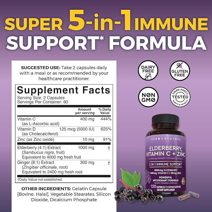 1250 mg Antarctic Krill Oil Elderberry Vitamin C &amp Zinc and 2500 mg Triple-Strength Omega 3 Fish Oil BundleProviding Omega 3 EPA and DHA Elderberry for Immune Support
