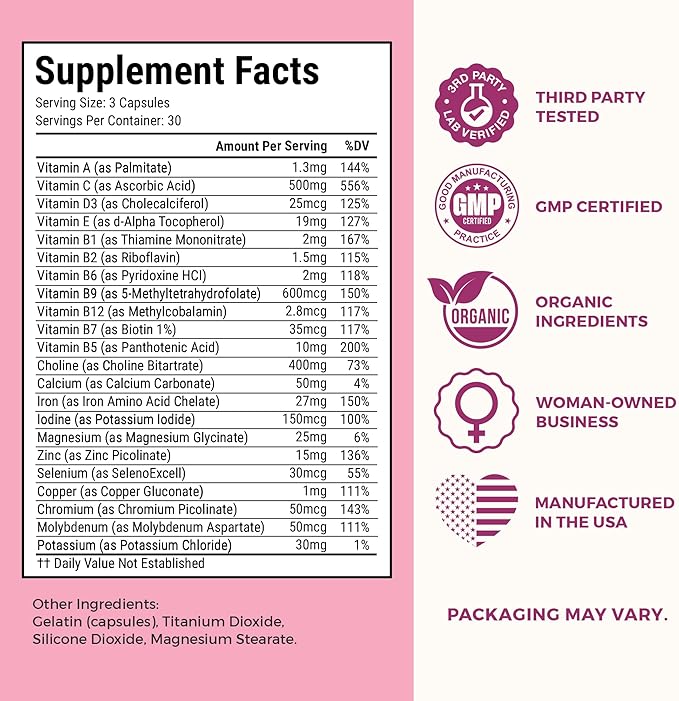 VITA-PCOS Prenatal Vitamins for Women – Multivitamins with Folic Acid Iron Choline &amp More – Essential Nutrients for Preconception Pregnancy and Baby’s Development – 90 Capsules 1 Month Supply
