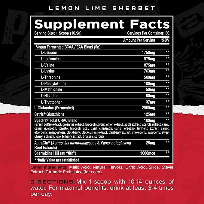 Unmatched Longevity EAA Essential Amino Acids | Muscle Build &amp Recovery | Performance &amp Health-Span Benefits | Natural Flavors &amp Sweeteners | 30 Servings (Lemon Lime Sherbet)