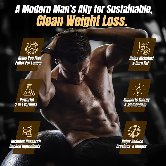 Premium Male Weight Loss - Fat Burner for Men - Supports Healthy Pathways Associated with GLP-1 Activity - Appetite Suppressant Energy Booster Helps Sustain Muscle - 60 Unisex Capsules