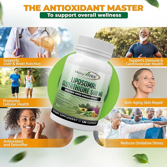 Liposomal Glutathione Supplement 500mg - Pure L Glutathione (GSH) Reduced - Active Form Made with Organic Whole Food Non GMO Phospholipid Complex - Antioxidant - 120 Count