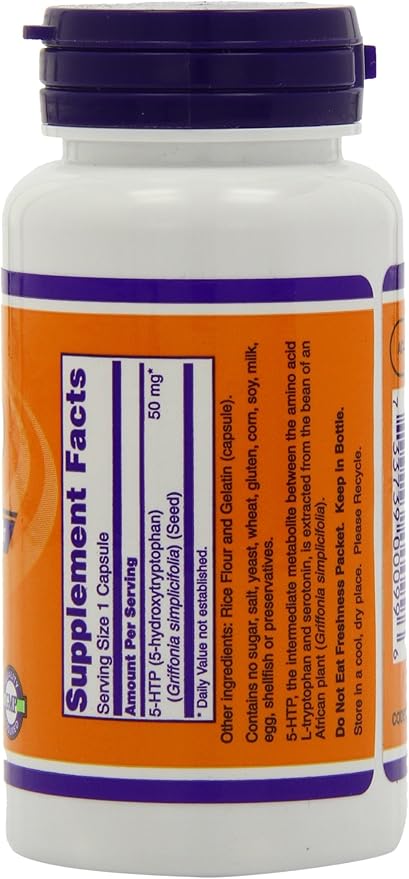 NOW Foods 5-HTP 50mg 90 Capsules (Pack of 2)
