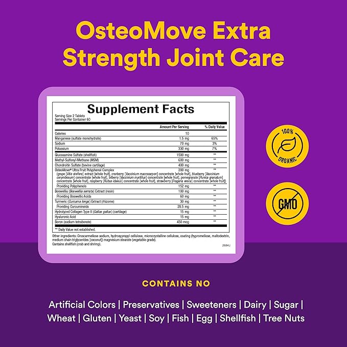 Natural Factors OsteoMove Joint Care Extra Strength Support for Joint and Bone Health Non-GMO 120 tablets (60 servings)