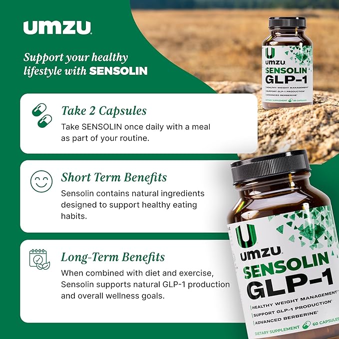 UMZU Sensolin GLP-1 Support Supplement – 30 Day Supply – with Dihydroberberine Ceylon Cinnamon Chromium &amp Biotin – Supports Metabolic Function Focus &amp Energy Balance