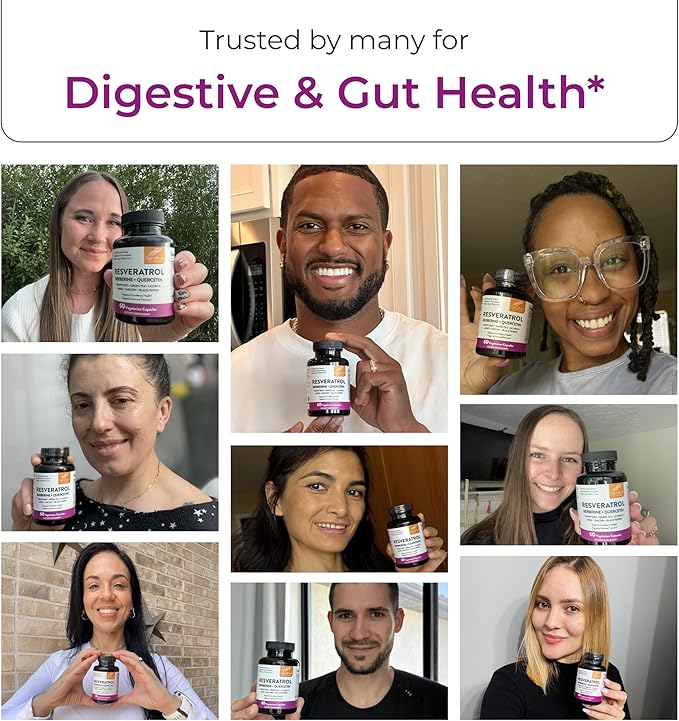 Resveratrol with Berberine Supplement For Gut Health Support | 120 Digestive Capsules For Women &amp Men | With Green Tea Extract Star Anise DGL Grape Seed Quercetin | Helps Ease Bloating &amp D