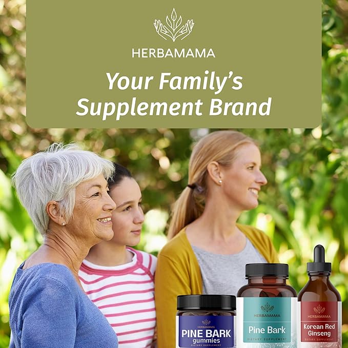 HERBAMAMA Pine Bark Extract Capsules - 400mg French Maritime Pine Bark Extract Powder for Antioxidant Support - Vegan Non-GMO Pinus Pinaster Supplement