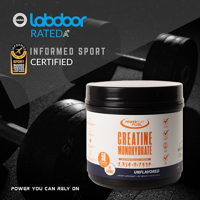 CREATINE Monohydrate Powder – Supports Energy Brain &amp Muscle Health and Recovery for Men &amp Women - Gluten &amp GMO Free Soy Free Sport Certified – Unflavored 500 G 100 Servings