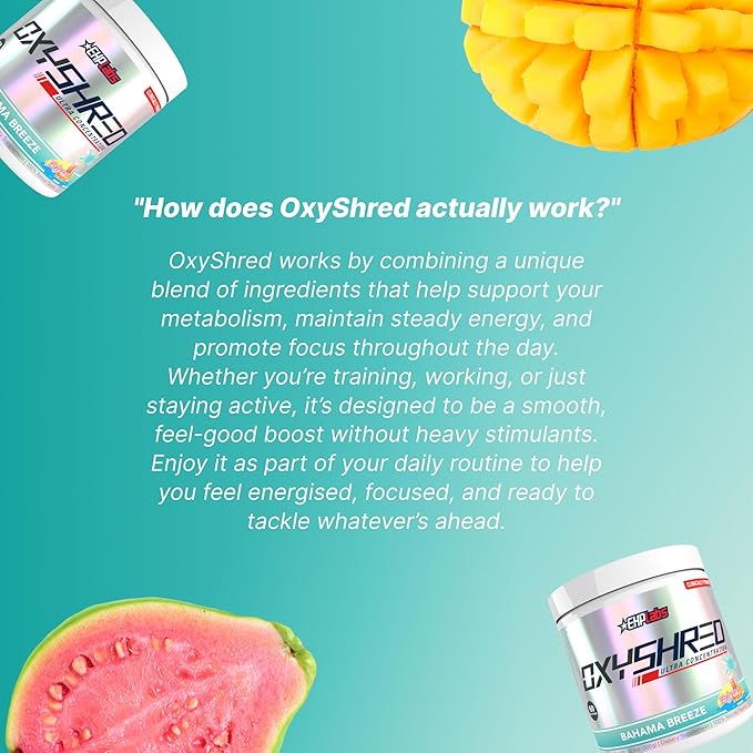 EHP Labs OxyShred Pre Workout Powder - Preworkout Powder with L Glutamine &amp Acetyl L Carnitine Energy Boost Drink - Bahama Breeze/Beach 60 Servings
