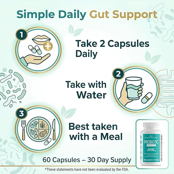 Probiotic Supplement 40 Billion CFU 60 Capsules Gut Health &amp Immune Support Shelf Stable