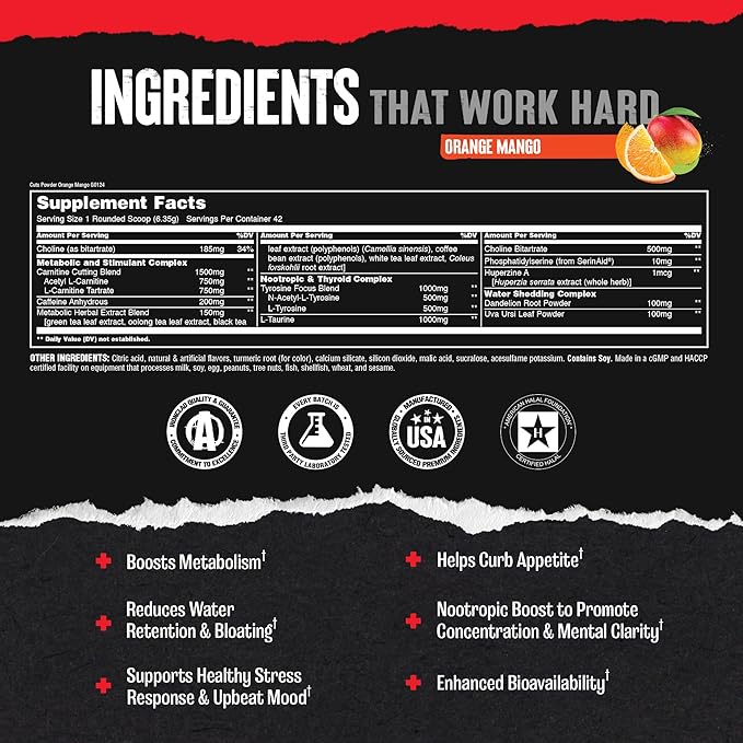 Animal Cuts Thermogenic Fat Burner Powder - Weight Loss for Women and Men for Metabolism Energy Focus and Nootropic Brain Support with Ketones Appetite Suppressant - Orange Mango Flavor