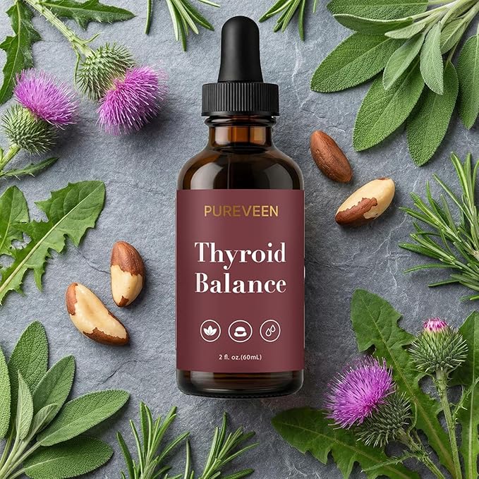 Pureveen Thyroid Restore Thyroid Support Drops for Women Liquid Supplement with Milk Thistle Selenium Zinc Magnesium Daily Wellness &amp Energy Support for Women 60ML