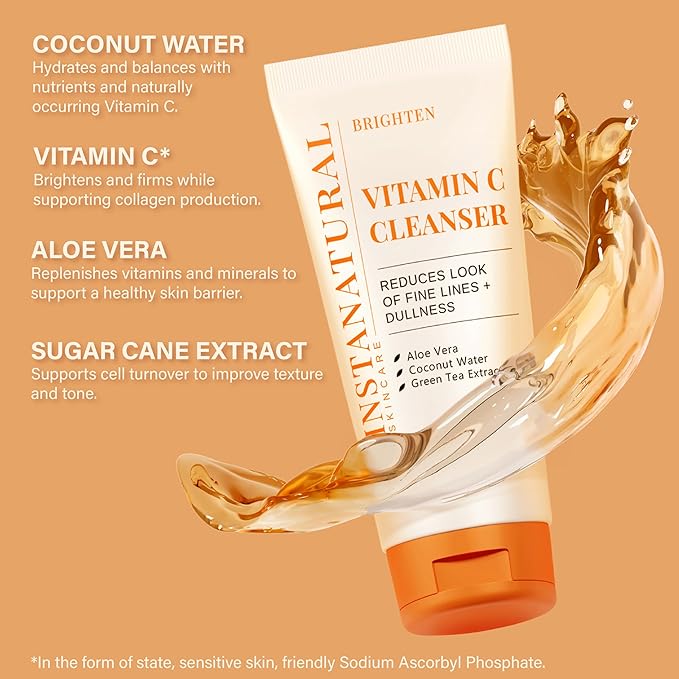 InstaNatural Vitamin C Fan Favorites Cleanser and Moisturizer Kit Brightens Reduces the Look of Fine Lines and Uneven Texture with Aloe Vera and Botanical Extracts