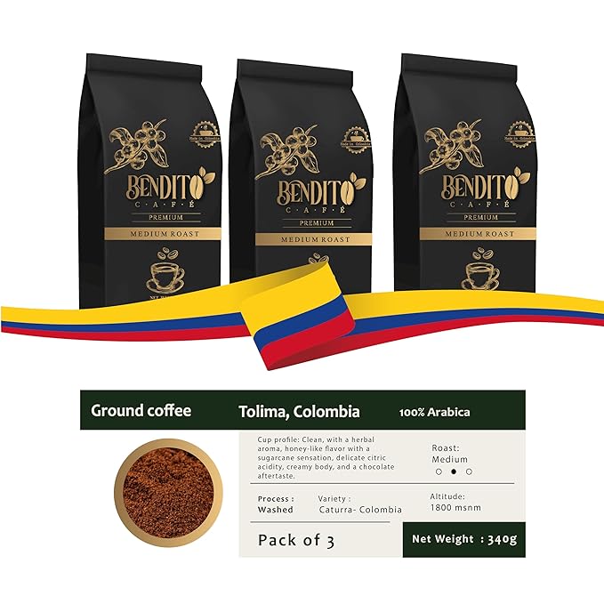 Bendito Café – Ground Coffee Medium Roast 340g (Pack of 3) – 100% Colombian Coffee