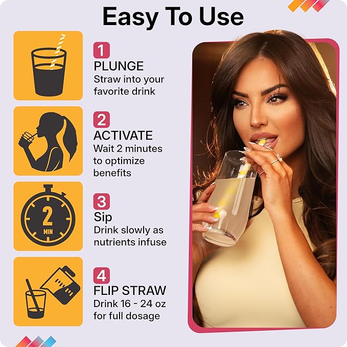 Whitney Johns Gut Straws with Probiotics for Digestive Health – 60 Billion CFUs – Supports Gut Health &amp Nutrient Absorption – Fiber Infused Drinking Straws with Prebiotics Lemon Flavor 14 Count