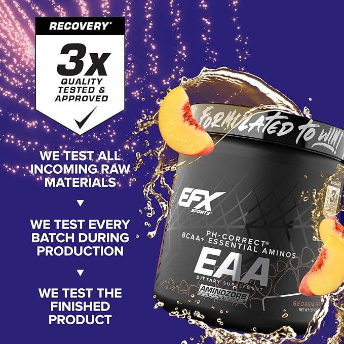 EFX Sports Training Ground EAA | Essential Amino Acids Supplement | Energy &amp Protein Synthesis | Pre Intra or Post Workout | 30 Servings (Georgia Peach)